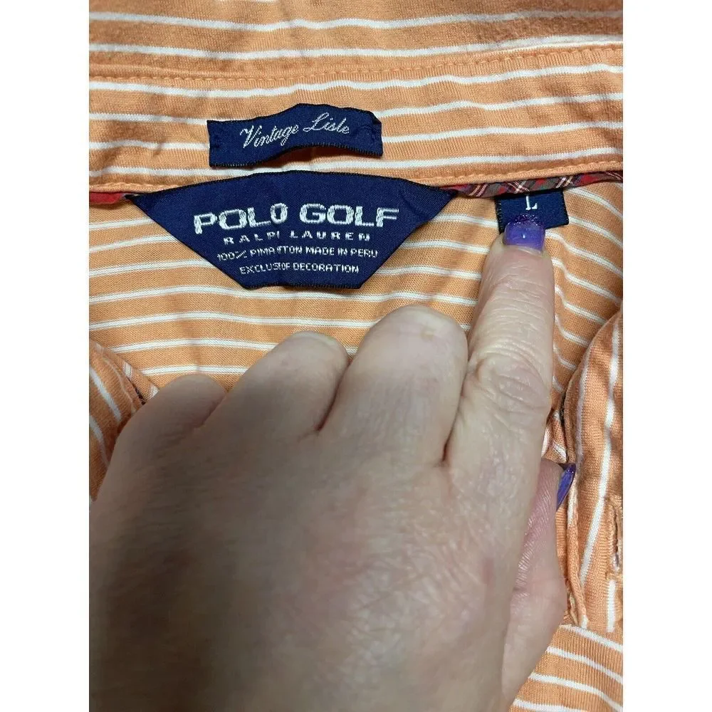 Polo Ralph Lauren Orange Stripe Short Sleeve Golf Polo Shirt L‎